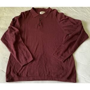 Alfani Men's Burgundy Long Sleeve Polo Style Pullover Shirt M 100% Cotton
